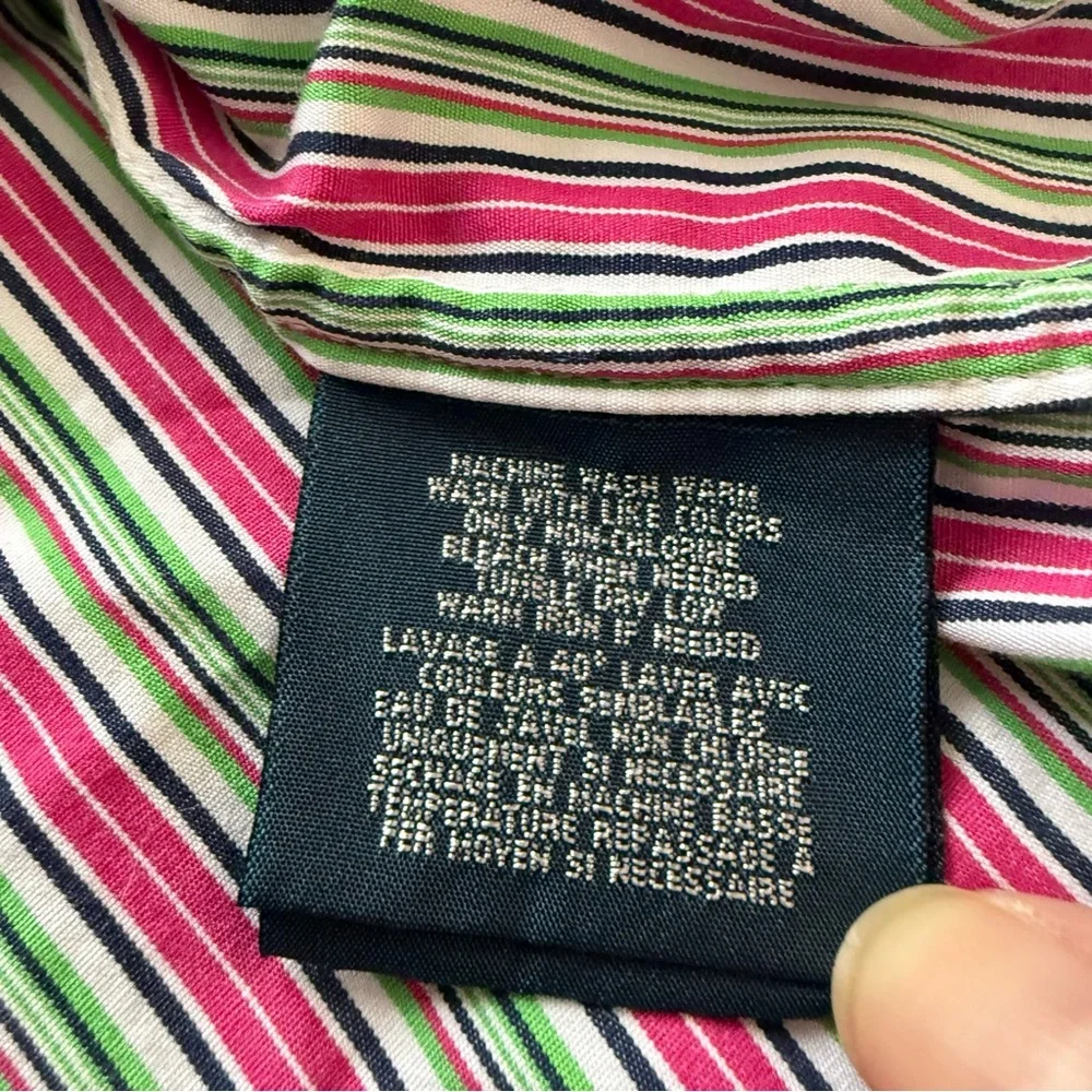 Ralph Lauren Boys Striped Button‎ Down Shirt Size 7 Preppy Easter Pink Green